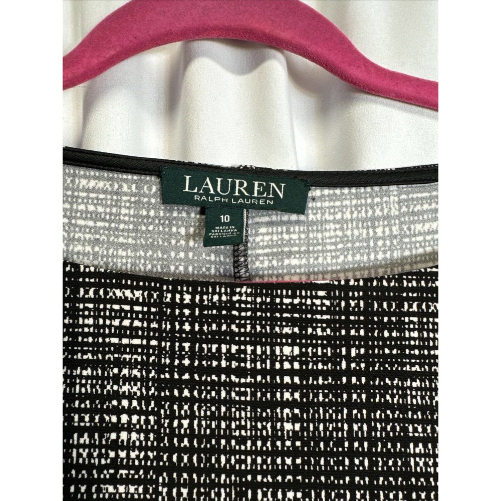 Lauren Ralph Lauren Stretch Drs Size 10 Cream & Black Jersey Long Sleeved Dress